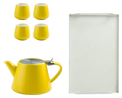 Imagen del producto de Tetera de vidrio con 4 tazas, color amarillo limón