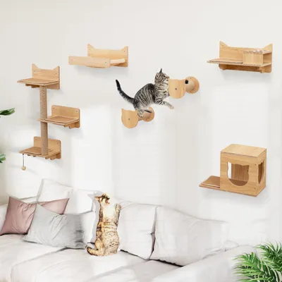 Image de Ensemble de meubles pour chats à fixer au mur - Griffoir pour chats - Arbre à chats - Maison pour chats - Hamac pour chats - Structure modulaire
