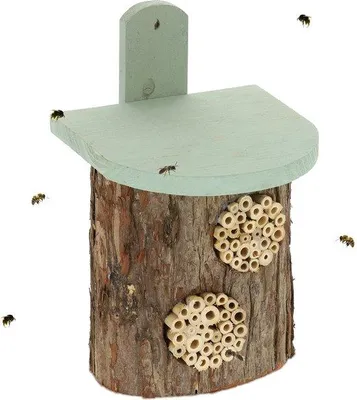 Produktbild von Famanu Insektenhotel und Nistkasten für wilde Bienen - HxBxT: 26,5x17x19 cm - 2 Nisträume - Holz - Natürlich Grün