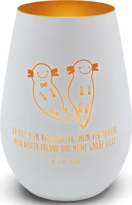 Produktbild von Mr. & Mrs. Panda Laterne Axolotl Freundin - Weiß - Geschenk, Glas Windlicht, Lurch, teelichtglas, Valentinstag, Kerzenhalter, Teelichthalter, Ehemann