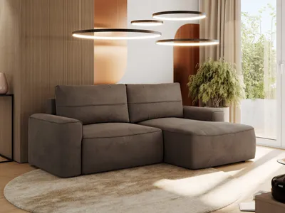 Produktbild von MKS MEBLE Sofa mit Schlaffunktion - Ecksofa mit Schlaffunktion und Bettkasten - Sofa 3 Sitzer - Schlafsofa - Couch - Schlafsofa mit Bettkasten - Belluno - Braun Velvet - Rechts
