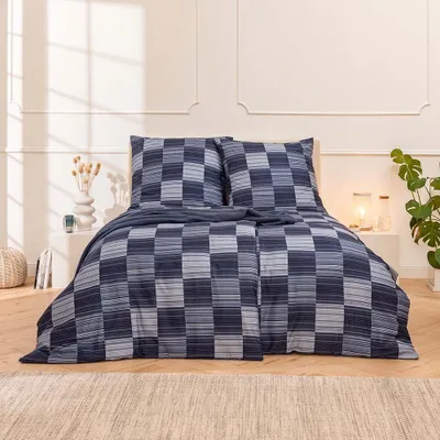 Produktbild von Estella Ateliers Mako-Satin- Bettwäsche-Garnitur Delian Farbe navy Größe 155x220 + 80x80