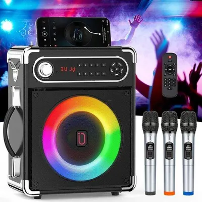 Obrázek produktu pro Bezdrátová karaoke souprava, přenosná, Bluetooth, basy, černá