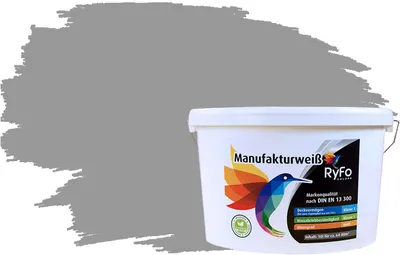 Produktbild von RyFo Colors Bunte Wandfarbe Manufakturweiß Elefantengrau 10l - weitere Grau Farbtöne und Größen erhältlich, Deckkraft Klasse 1, Nassabrieb Klasse 1