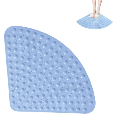 Image de Tapis de douche triangulaire, 54x54 cm, bleu clair, en PVC antidérapant, avec ventouses