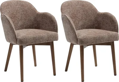 Produktbild von Stuhl mit Armlehnen 2er-Set - Strukturstoff & Kautschukholz - Taupe - MODINIA