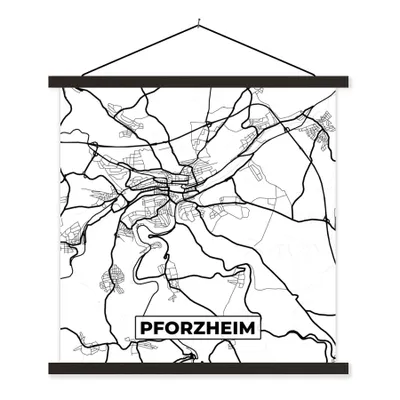 Produktbild von MuchoWow® Textilposter Pforzheim - Karte - Stadtplan 90x90 cm mit schwarzem Rahmen - Magnetisches
