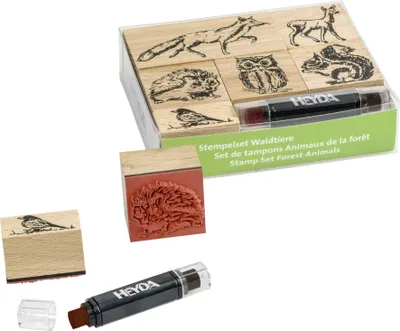 Productafbeelding van Stempelset bosdieren, 12 x 10 x 3 cm, 6 houten stempels