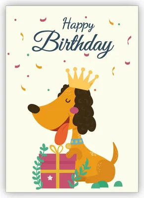 Produktbild von Lustige Cartoon Geburtstagskarte mit Dackel König und Geschenken: Happy Birthday