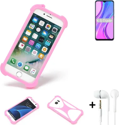 Produktbild von K-S-Trade Bumper + Kopfhörer kompatibel mit Xiaomi Redmi 9 Handy Hülle Schutzhülle Silikon Schutz Hülle Cover Case Silikoncase Silikonbumper TPU