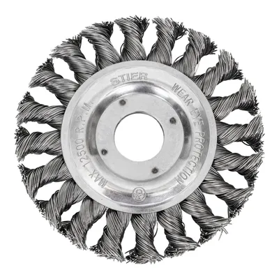 Produktbild von STIER Rundbürste 115 mm für Winkelschleifer, Bohrung 22,2 mm, gezopft, Stahl, Nutzhöhe 24 mm, Drahtbürste, Winkelschleifer Bürste, Schleifbürste, Topfbürste Winkelschleifer