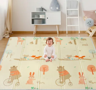 Produktbild von Krabbelmatte Baby 180x200 XXL Faltbare Spielmatte 1,5cm Dick, Wasserdichte Rutschfeste Baby Matte mit Tragetasche, Doppelseitige Design - Kleine Tiere