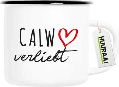 Produktbild von Huuraa Emaille Tasse Calw verliebt 300ml Vintage Campingbecher Geschenkidee