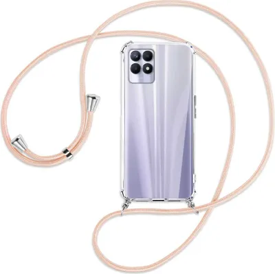 Produktbild von Handykette Backcover-Schutzhülle mit Band (Metall silberfarben) für Realme 8i - rose peach