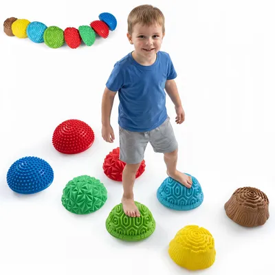 Produktbild von COSTWAY 8 Stück Balanciersteine Kinder, Flusssteine rutschfest, Stepping Stones bis 70 kg, Balance Trittsteine indoor/outdoor für Kinder ab 3 Jahren