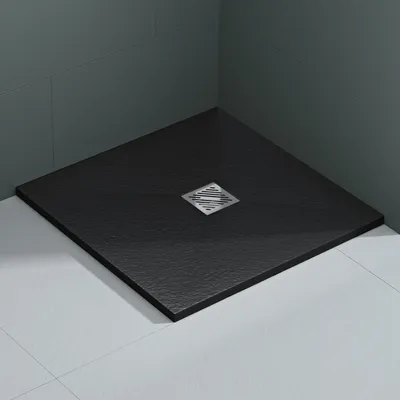 Produktbild von Mai & Mai Duschwanne 80x80x3cm Duschtasse aus Mineralguss Mineralgusswan inkl. Ablaufgarnitur06 Anthrazit Rechteckig DIN-Anschlüsse Geoma09