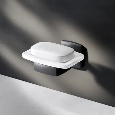 Produktbild von Seifenhalter Wandmontage Seifenhalter Seifenablage Seife Halter Glas Seifenablage Seifenschale Toilette WC Bad ohne Bohren klebend, Schwarz matt
