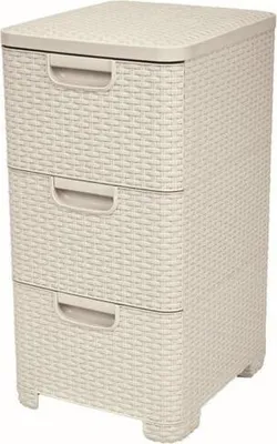 Produktbild von Curver Regał z 3 Szufladami Szafka Komoda Łazienkowy Rattan Kremowy 3x14L