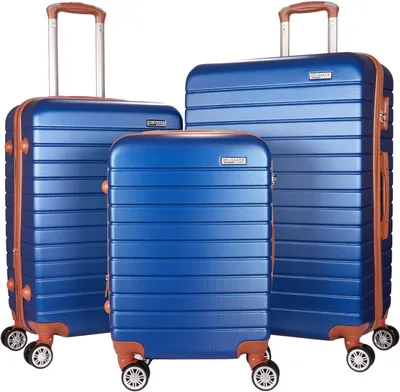 Produktbild von BRUBAKER Kofferset Paris - 3 tlg. Hartschalen Koffer Set mit Handgepäck - Trolleys mit Zahlenschloss und 4 Rollen, Blaun und Hellbraun