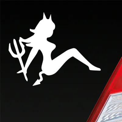 Produktbild von Auto Aufkleber Teufel Teuflisch Sexy Girl Pin Up Devil 12x10 cm Weiss Matt Sticker Heckscheibenaufkleber