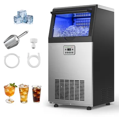 Produktbild von Eiswürfelmaschine - Gastro Eiswürfelbereiter - Produktionsmenge 45 kg/24 h - Eisvorrat 14 kg - Edelstahlgehäuse - LED-Display - Selbstreinigung