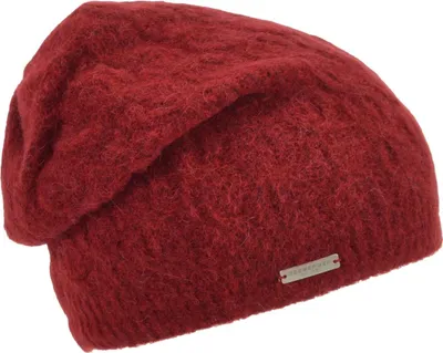 Seeberger Alpakamix Headsock-Strickmütze in Zopfmuster in rot