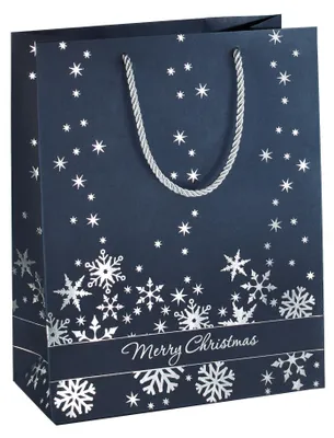 Immagine prodotto di SIGEL GT110 Sacchetto regalo Premium grande, Fiocchi di neve argento, 26 x 33 cm, 1 sacchetto