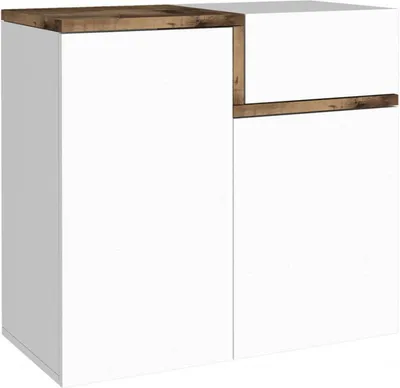 Produktbild von Schuhschrank Dmaric, Mehrzweckschrank mit 2 Türen und 1 Klapptür, Eingangsschuhregal, 100% Italy, 80x40h80 cm, Weiß glänzend und Ahorn