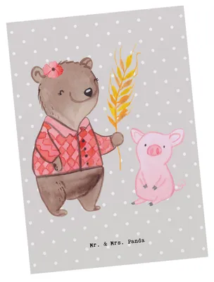 Produktbild von Mr. & Mrs. Panda spruchkarte Landwirtin Herz - Grau Pastell - Geschenk, Postkarte, Schweine, Ansichtskarten, Kunstkarten, Bauernhof, Bäuerin, Ansichtskarte, Tiere