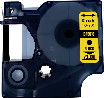 Produktbild von DULA Etikettenband - Kompatibel mit Dymo D1 45018 - 1 Stück - Schwarz auf gelb - 12mm x 7m