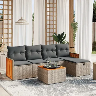 Produktbild von Grau 6-tlg. Garten-Sofagarnitur mit Kissen Grau Poly Rattan ,Design 2024 Neu
