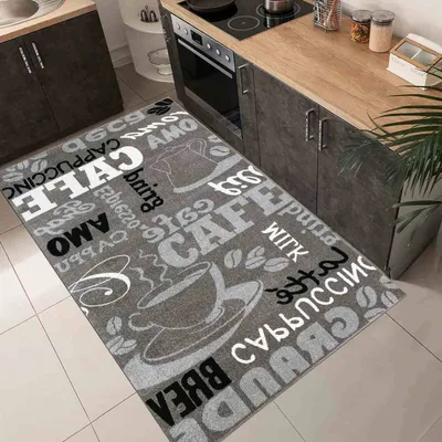 Produktbild von Kuchynský koberec šedý Trendy koberec, rôzne písma a vzory kávy, rozmery:60x100 cm