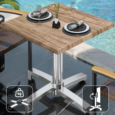 Produktbild von WBO | Bistro Außen Tisch | B:T:H 70 x 70 x 78,5 cm | Sheesham / Aluminium | Quadratisch | Klappbar + Zusatzgewicht | Bistro Tisch Gastro Tisch