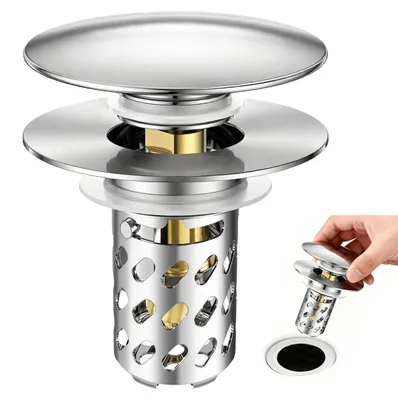 Obrázek produktu pro Zátka do umyvadla, typ "pop-up", nerezová ocel, univerzální, 28,5-55 mm, mosazný vnitřek, chromovaný, lesklý povrch