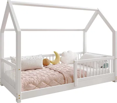 Produktbild von TIMBEE ZOJA domeček postel dětská postel dřevo postel do dětského pokoje - bílá - 100x200 - 3cm nohy