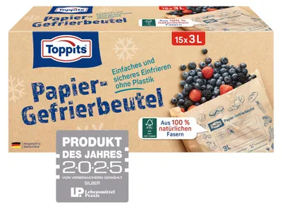Zdjęcie produktu dla Papierowe torebki do zamrażania Toppits 3L wykonane z niebielonego papieru 1 opakowanie