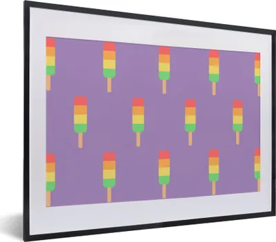 Produktbild von MuchoWow® MuchoWow® Gerahmtes Poster Eiscreme - Muster - Farben - Lila 40x30 cm - Poster mit zchwarzem Bilderrahmen - Bilderrahmen - Poster im Rahmen