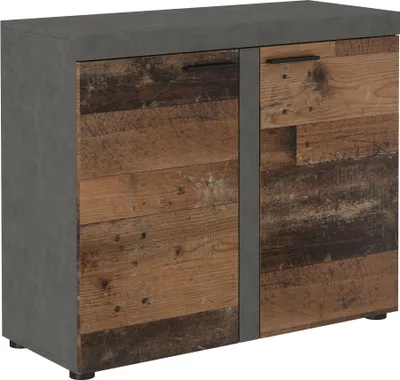 Produktbild von Masseno Kommode RITMO 97 cm Sideboard mit 2 Türen für Wohnzimmer Schlafzimmer Modern 97x40x82 cm Hellgrau / Braun