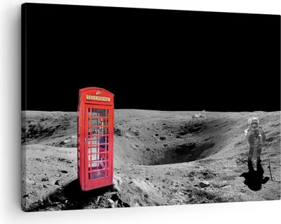 Produktbild von Bild auf Leinwand - Leinwandbild - Telefon london Mond Astronaut - 70x50cm - Wand Bild - Wanddeko - Leinwanddruck - Bilder - Kunstdruck - Wanddekoration - Leinwand bilder - Wandkunst - AA70x50-3181