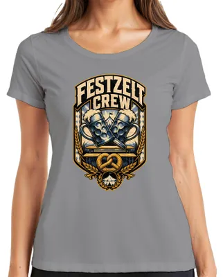 Immagine prodotto di Festzelt Crew, birra, , festa popolare, Wiesn, pantaloni di pelle, abito tradizionale, maglietta da donna, grigio, taglia L