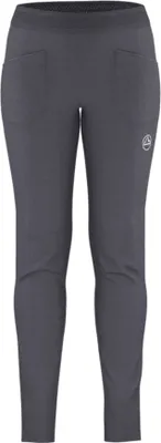 Dunkelgraue Kletterhose für Damen von La Sportiva; Modell "Roots Pants"; mit zwei Taschen.