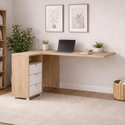 Image de Peipah - Bureau, 150x100x76h cm Chêne Marron, 3 Tiroirs