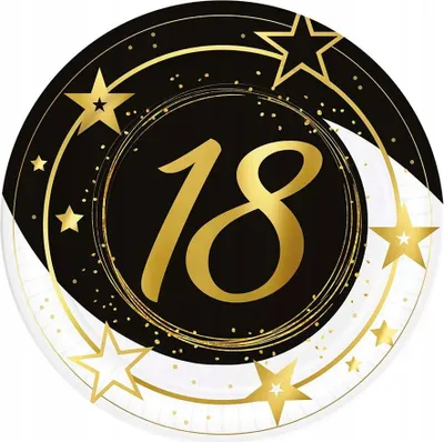 Produktbild von Pappteller 18. GEBURTSTAG Achtzehnter Gold Schwarz Party 23cm 6St.