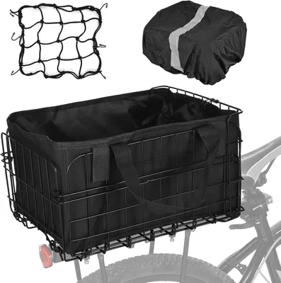 Productafbeelding van Opvouwbare fietsmand - 60 liter - Met regenhoes en nettas - Geschikt voor huisdieren