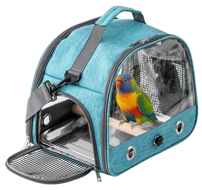 Produktbild von Vogel-Tragetasche mit Tablett und Stehstange, Blau