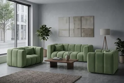 Productafbeelding van Modulaire zitmeubelset 2+1+1, fluwelen stof Riviera, Olijfgroen, GRAND, AI-gegenereerde afbeelding