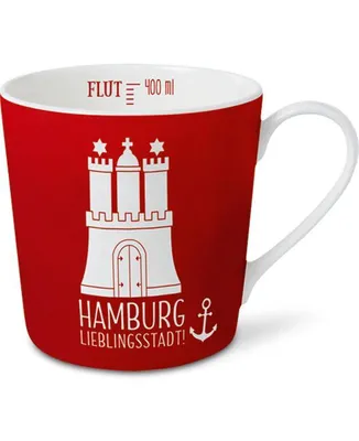 Produktbild von Kaffeebecher Hamburg Wappen, Kaffeetasse Tassen Teetassen Kaffeepott Henkelbecher, rot, 400 ml