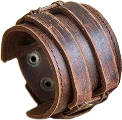 Produktbild von Herren Retro Kunstleder Schnalle Punk Manschette Armreif Armband Schmuck-Braun