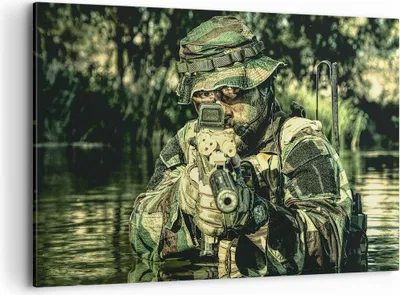 Produktbild von Bild auf Leinwand - Leinwandbild - Soldat Gewehr - 100x70cm - Wand Bild - Wanddeko - Wandbilder - Leinwanddruck - Bilder - Kunstdruck - Wanddekoration - Leinwand bilder - Wandkunst - AA100x70-3945