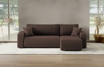 Produktbild von Kaiser Möbel Ecksofa mit schlaffunktion und bettkasten, Eckcouch MILANO L stoff Poso Dicker Cord Braun Rechts
